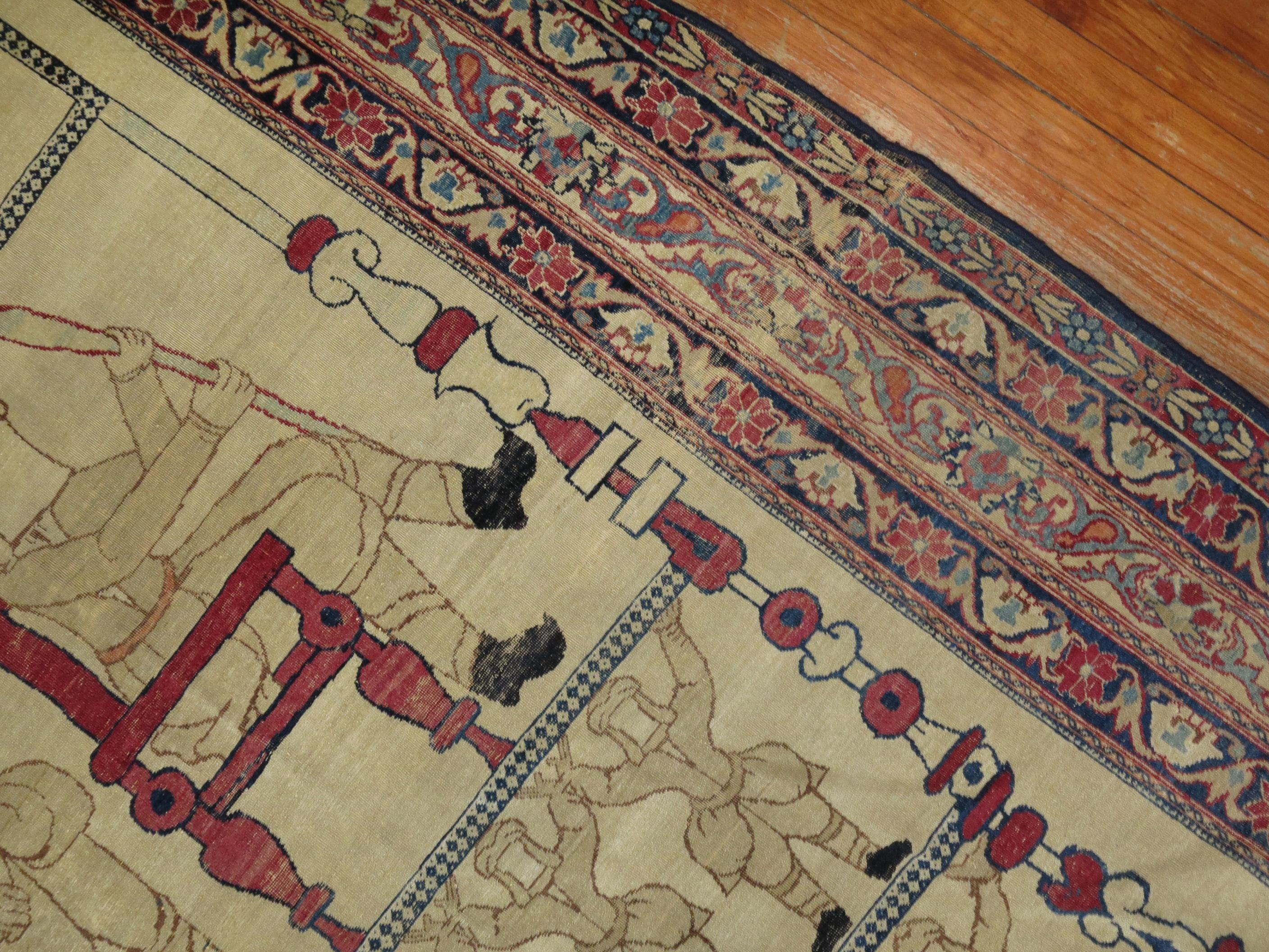 Late 19th Century Iranian Red & Cream Wool Pictorial Religious Rug, Signed 3