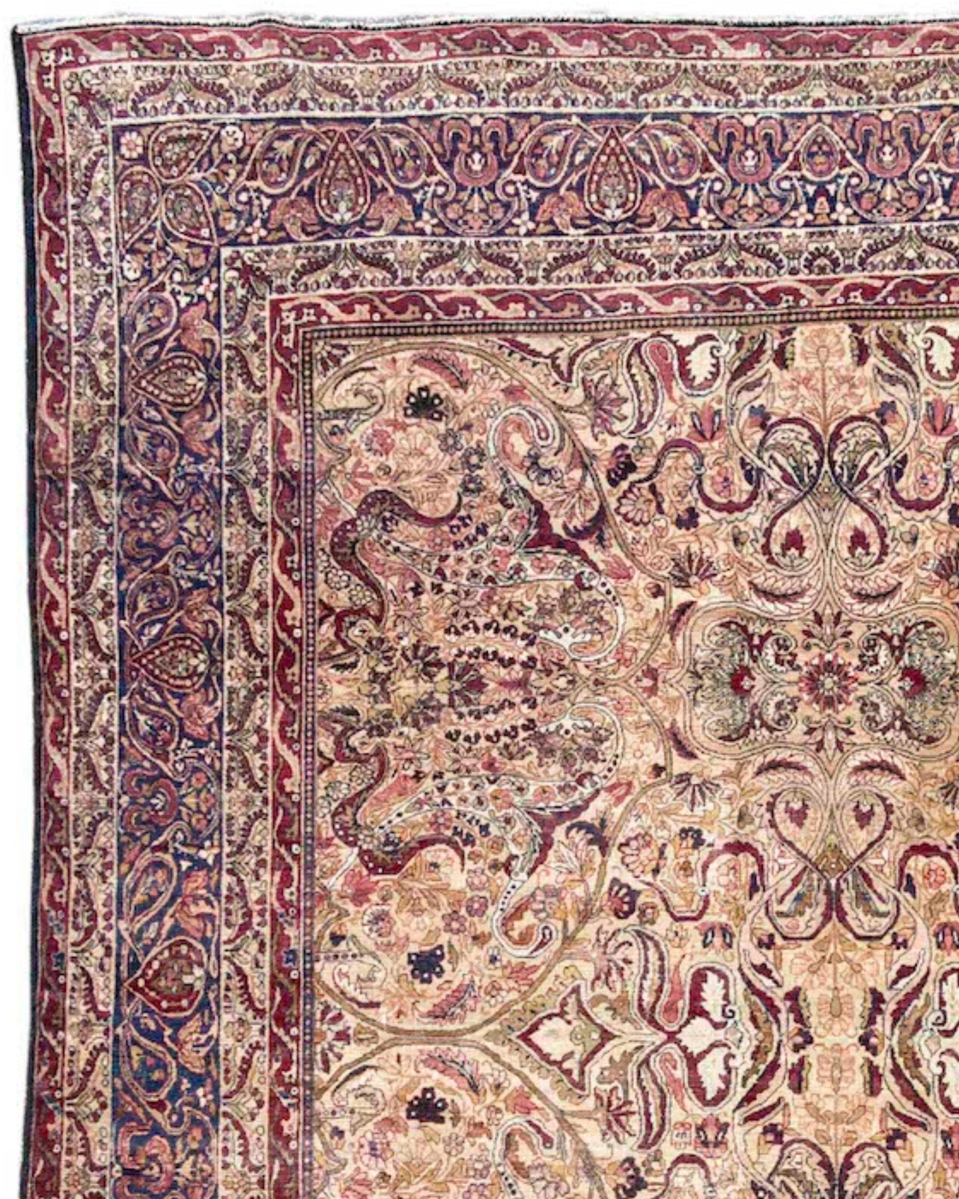 Hand-Knotted Antique Persian Lavar Kirman Rug, 19th Century For Sale