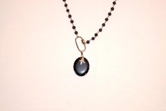 Lave stone Bead Necklace in Sterling Silver Pave Diamond Carabiner n charms