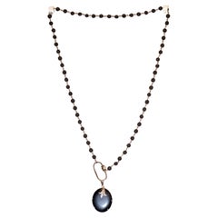 Lave stone Bead Necklace in Sterling Silver Pave Diamond Carabiner n charms