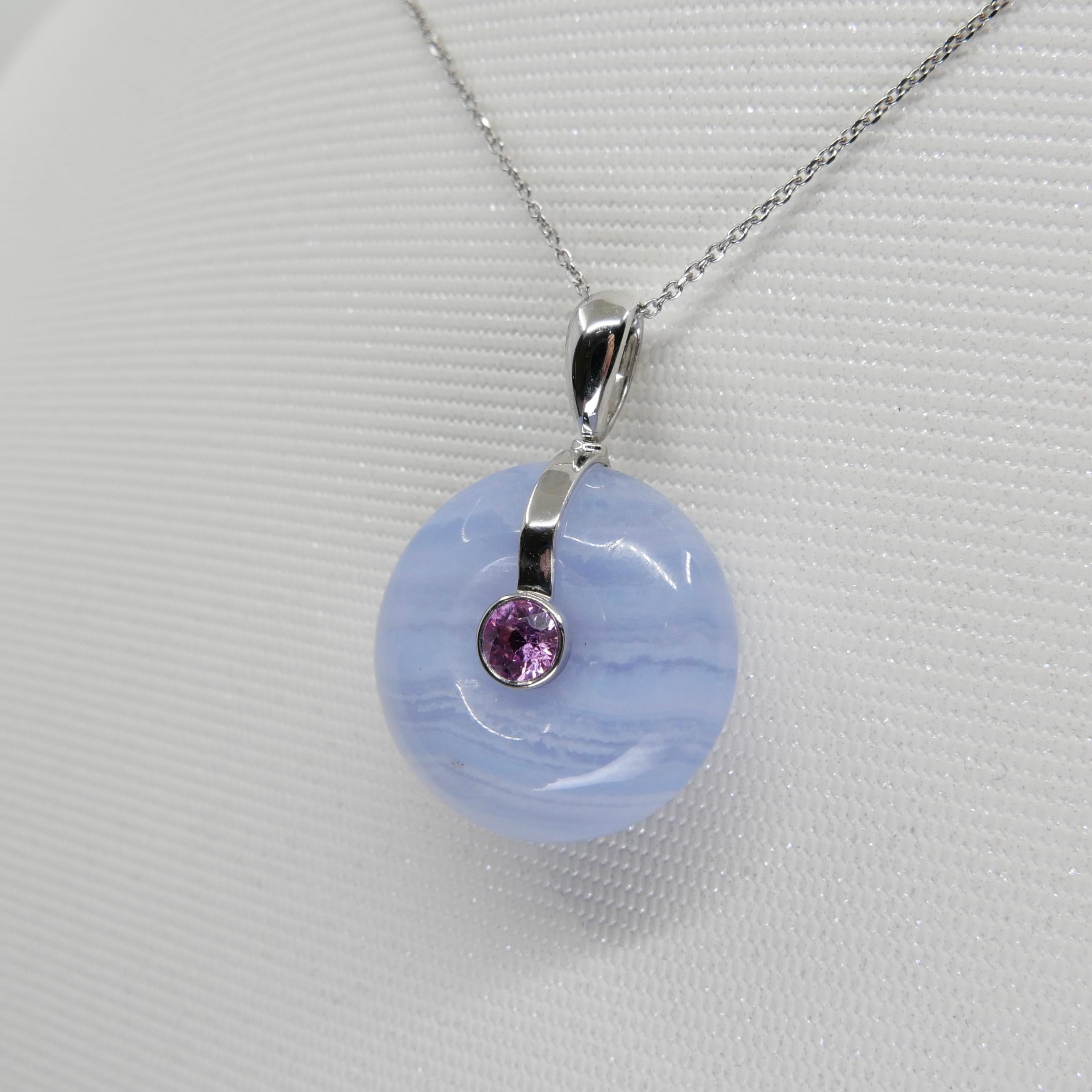 Natural Agate 20.47 Cts , Pink Sapphire And Rose Cut Diamond Pendant. Reversible For Sale 7