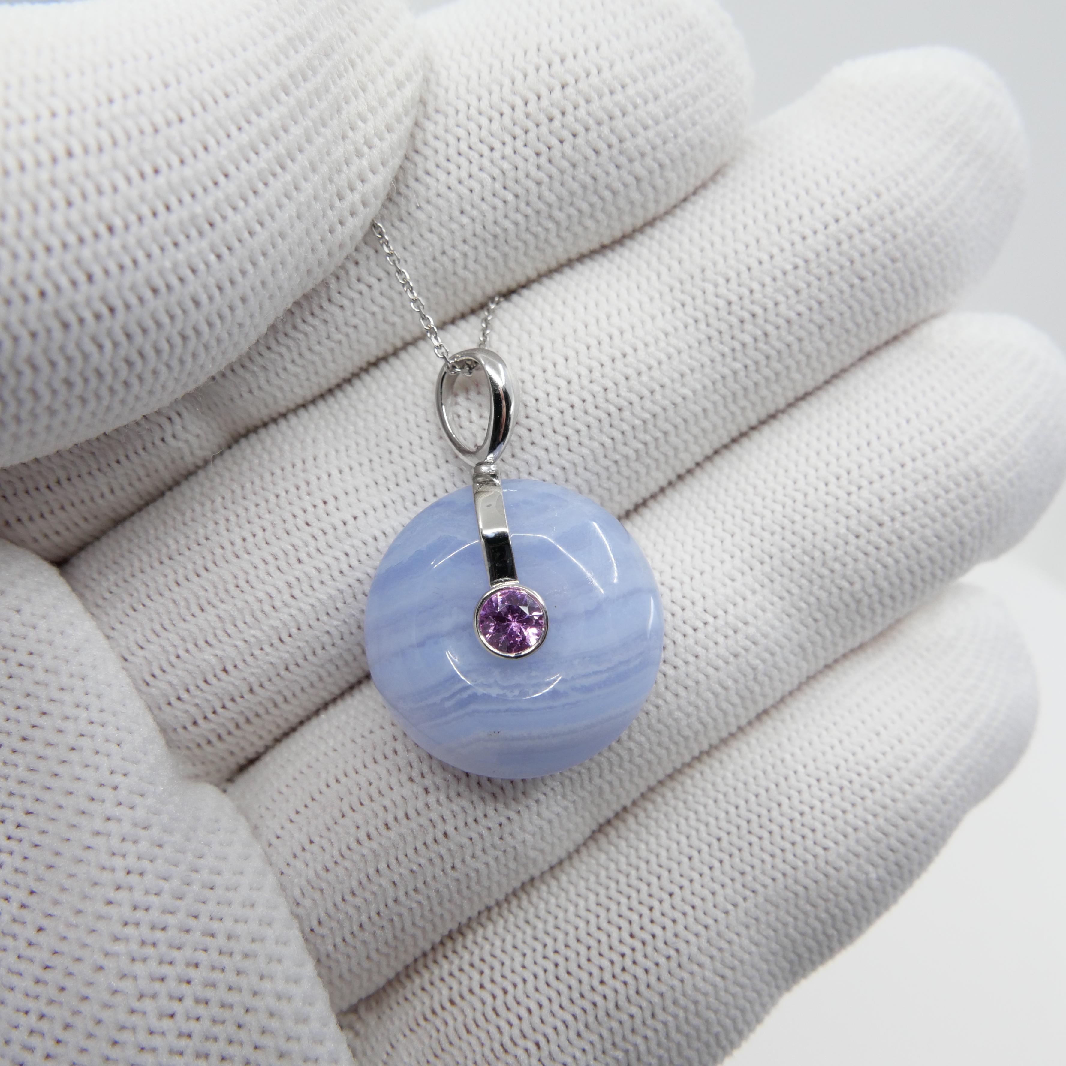 Natural Agate 20.47 Cts , Pink Sapphire And Rose Cut Diamond Pendant. Reversible For Sale 8