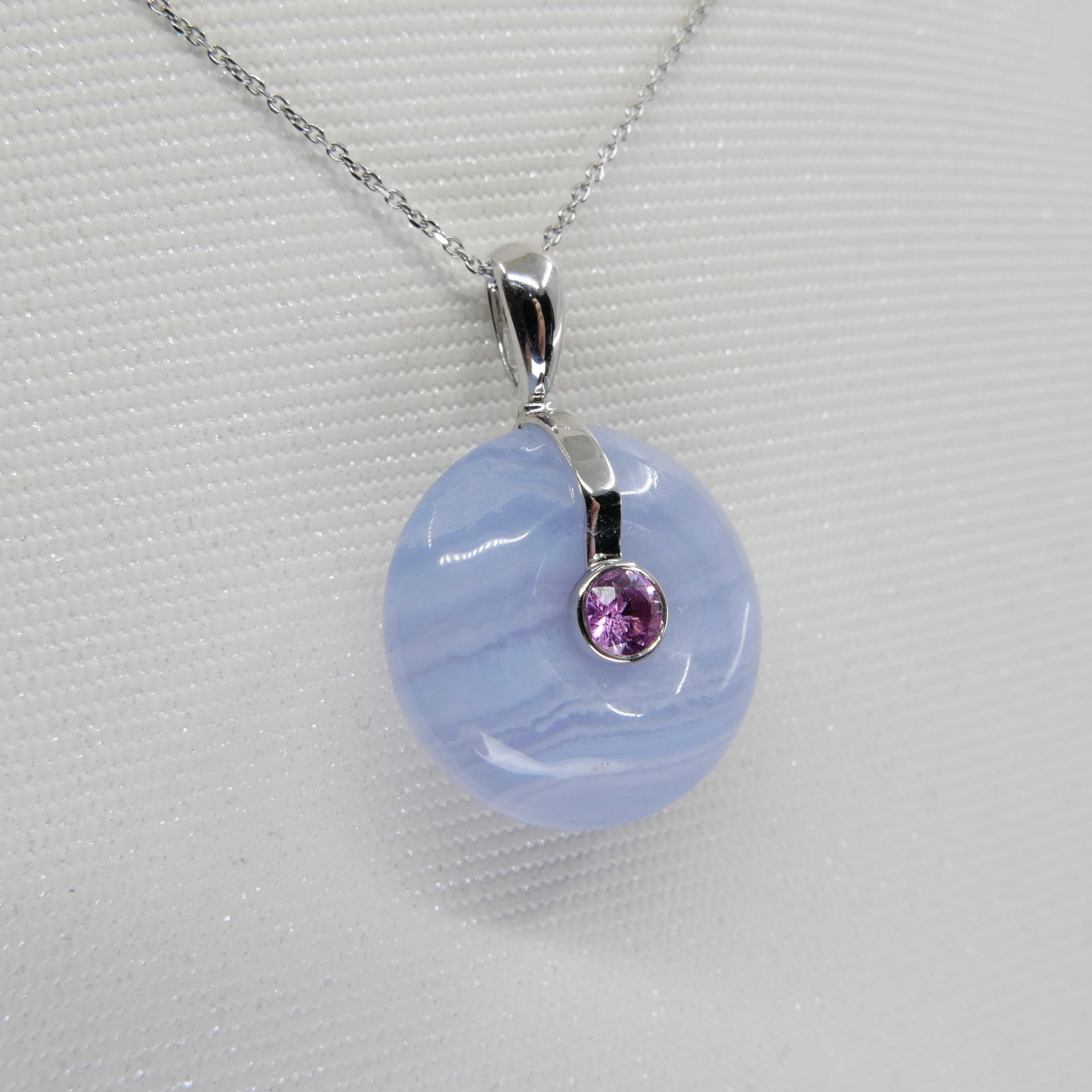 Natural Agate 20.47 Cts , Pink Sapphire And Rose Cut Diamond Pendant. Reversible For Sale 10