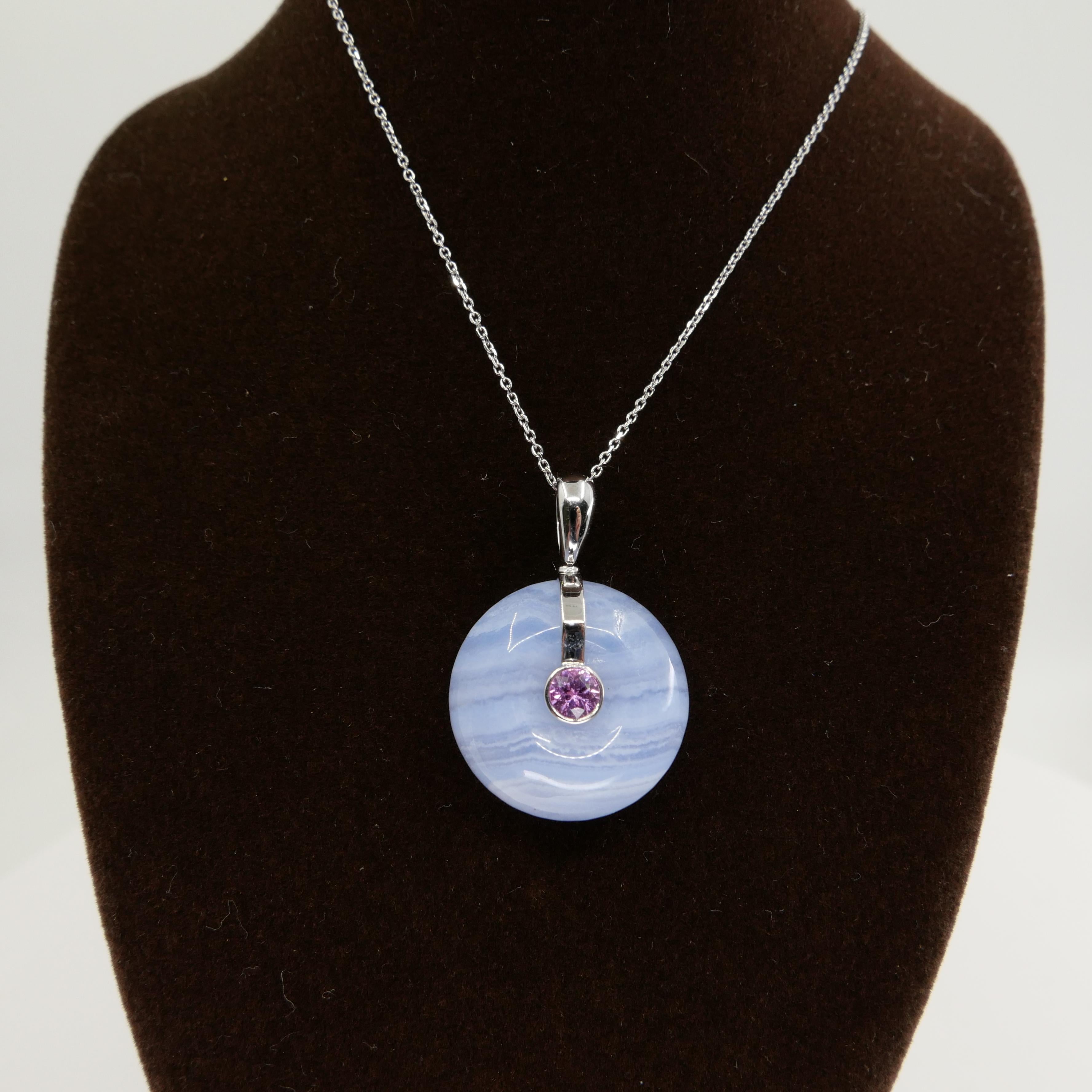 Natural Agate 20.47 Cts , Pink Sapphire And Rose Cut Diamond Pendant. Reversible For Sale 11
