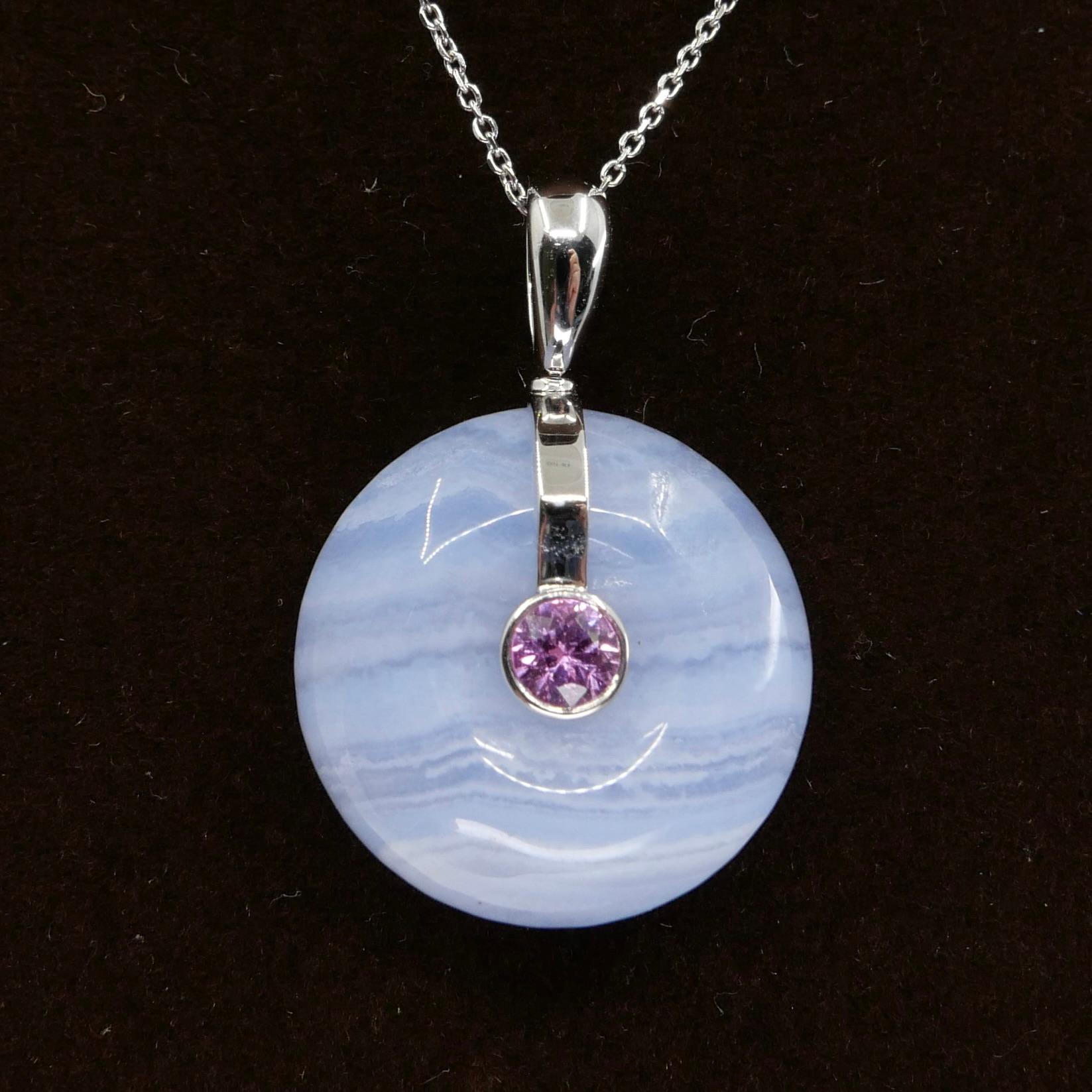 Natural Agate 20.47 Cts , Pink Sapphire And Rose Cut Diamond Pendant. Reversible For Sale 1
