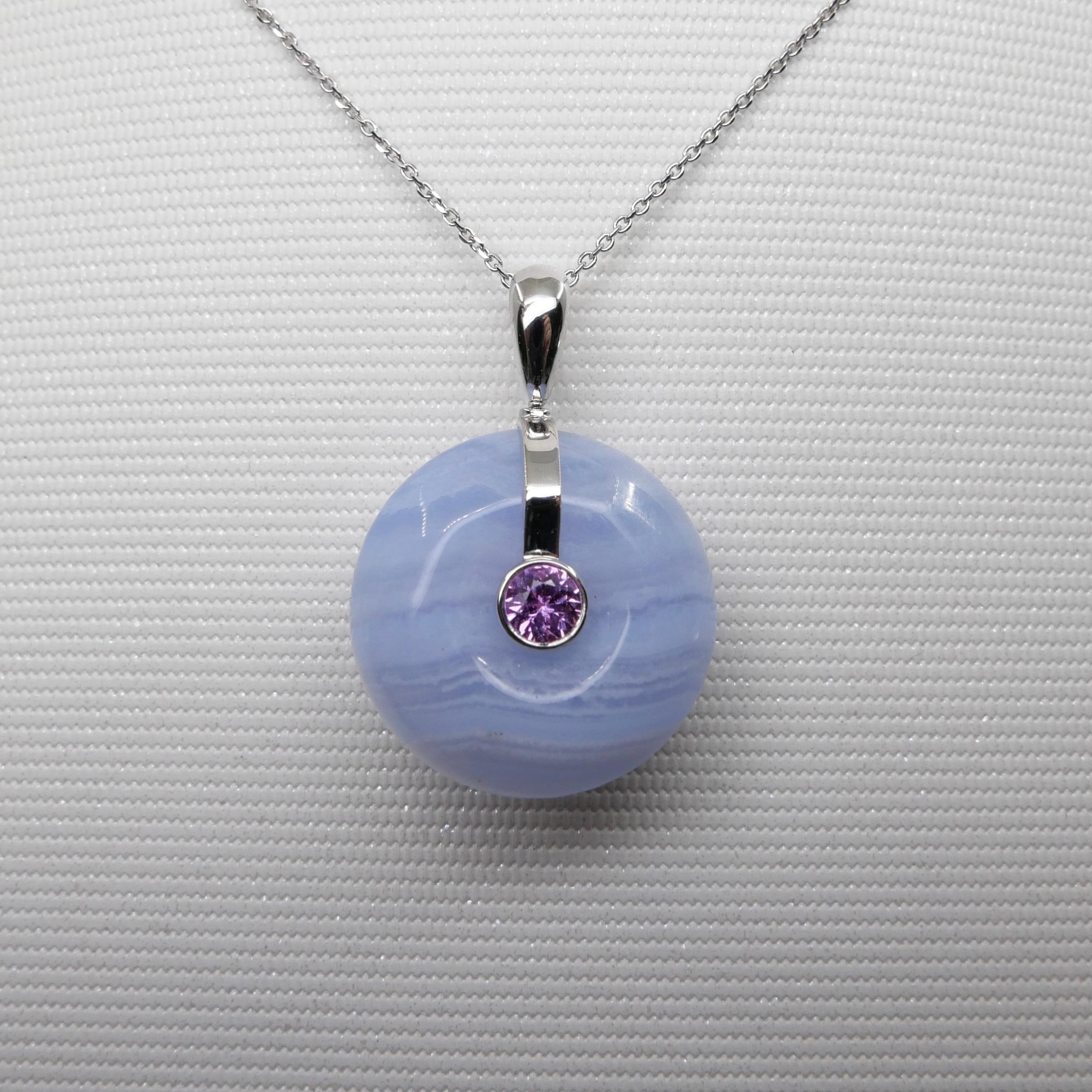 Natural Agate 20.47 Cts , Pink Sapphire And Rose Cut Diamond Pendant. Reversible For Sale 5