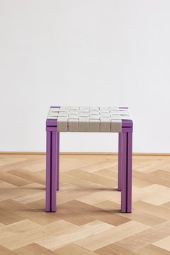 Lavender Aluminium Stool with Flax Webbing Seat from Anodised Wicker Collection