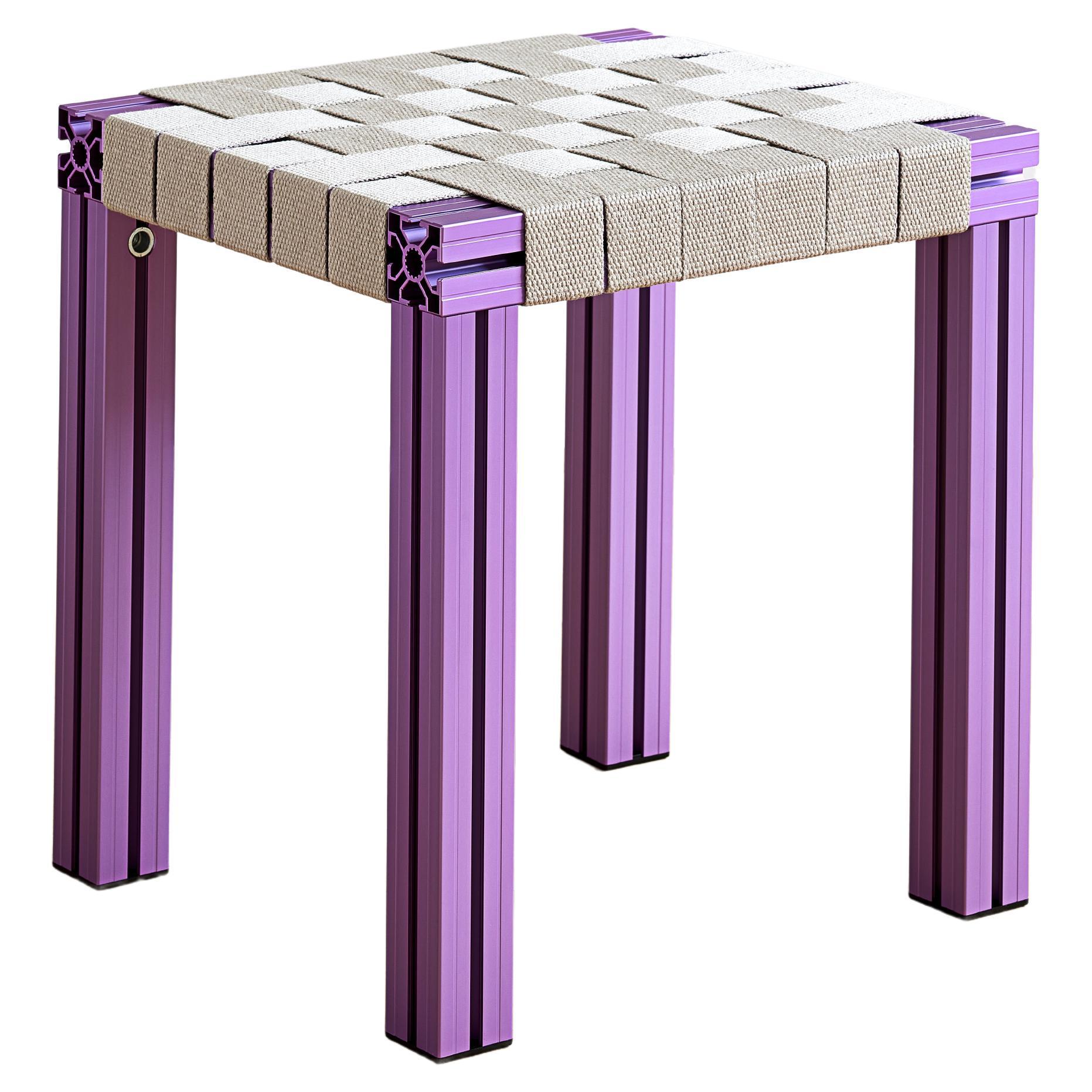 Lavender Aluminium Stool with Flax Webbing Seat from Anodised Wicker Collection For Sale