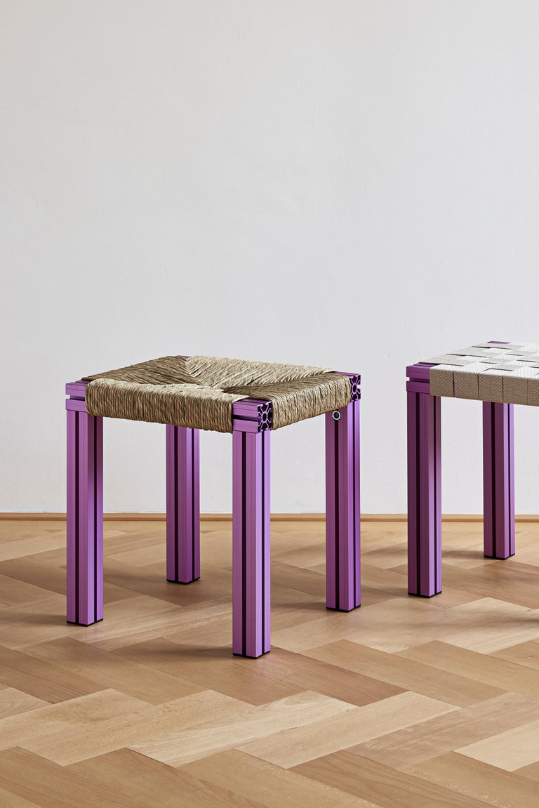 Lavender Aluminium Stool with Reel Rush Seating from Anodised Wicker ...