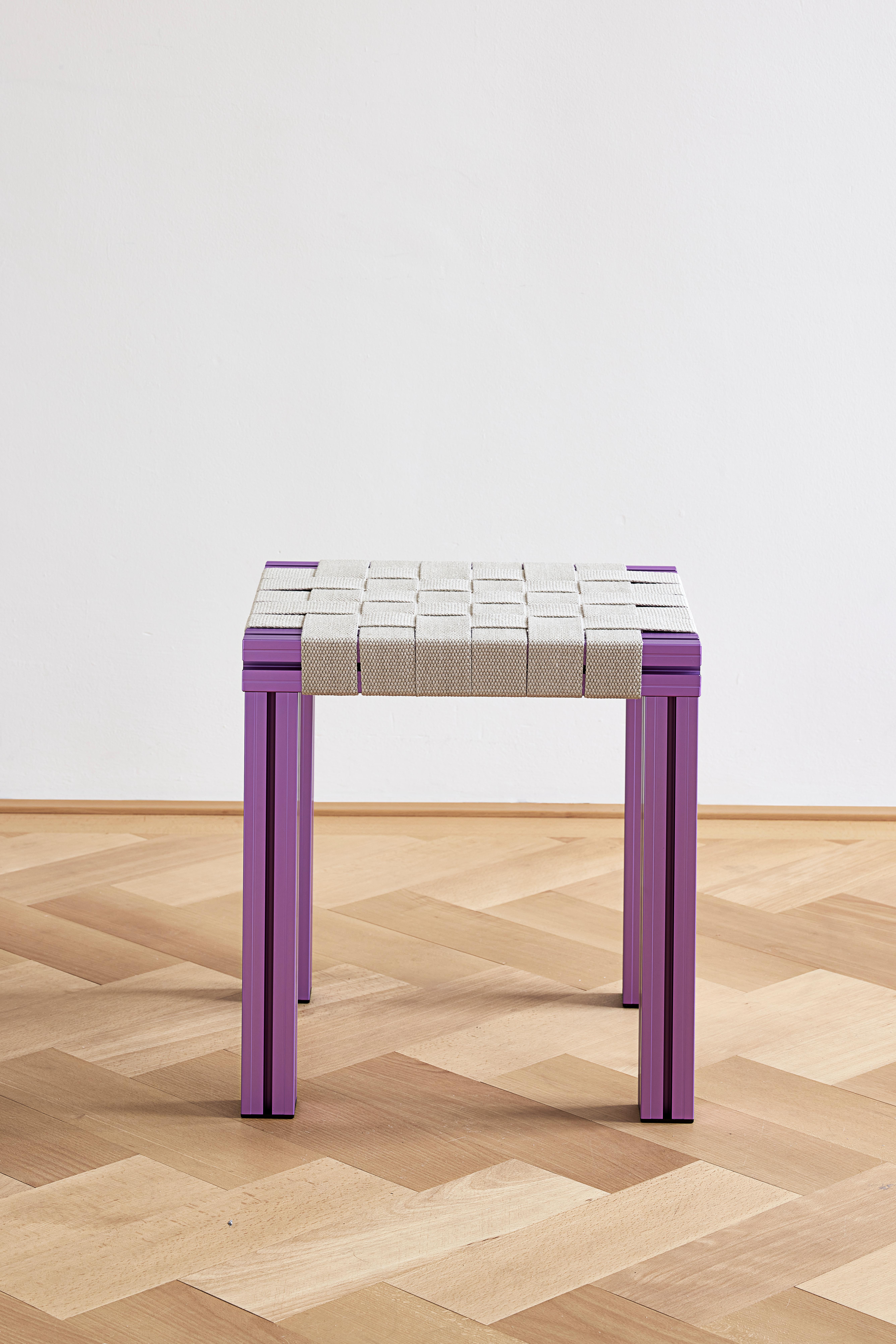 Lavender Aluminium Stool with Reel Rush Seating from Anodised Wicker Collection In New Condition For Sale In London, GB