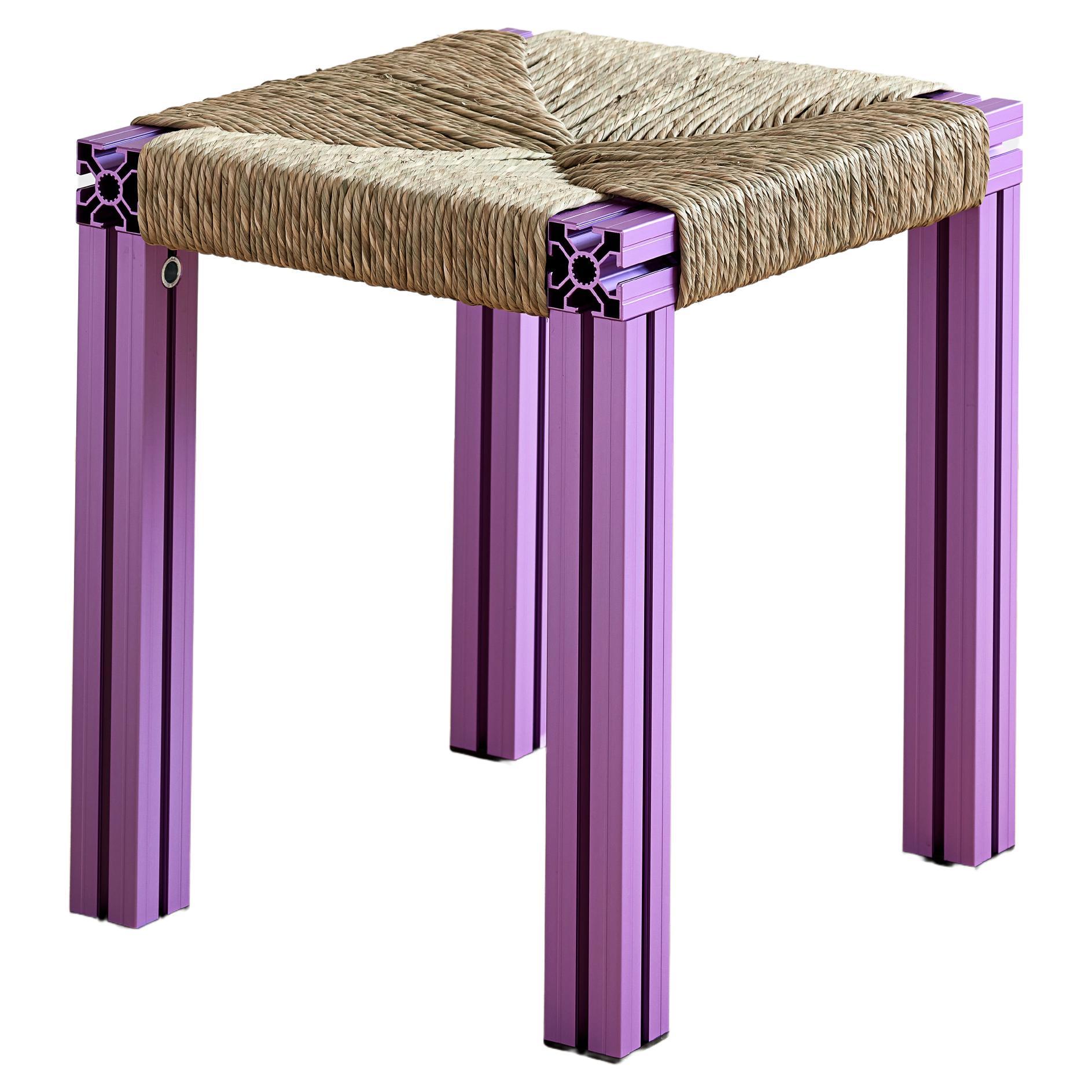 Lavender Aluminium Stool with Reel Rush Seating from Anodised Wicker Collection For Sale