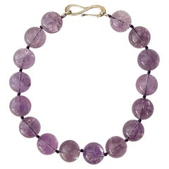 Lavender Amethyst 25mm Round Statement Necklace with Sterling Silver Clasp