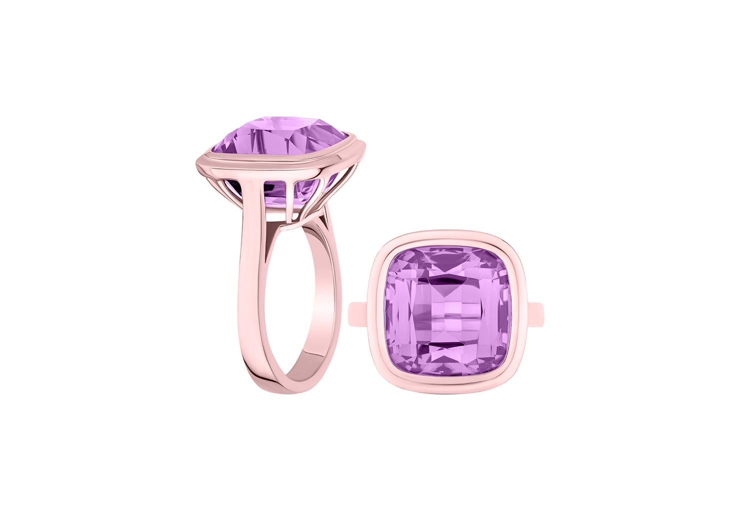 For Sale:  Lavender Amethyst Cushion-Cut Ring in 18K Rose Gold 5