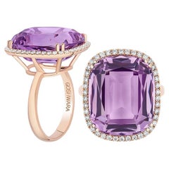 Lavender Amethyst Cushion Cut Ring with Tube Shank & Diamond in 18K Rose Gold