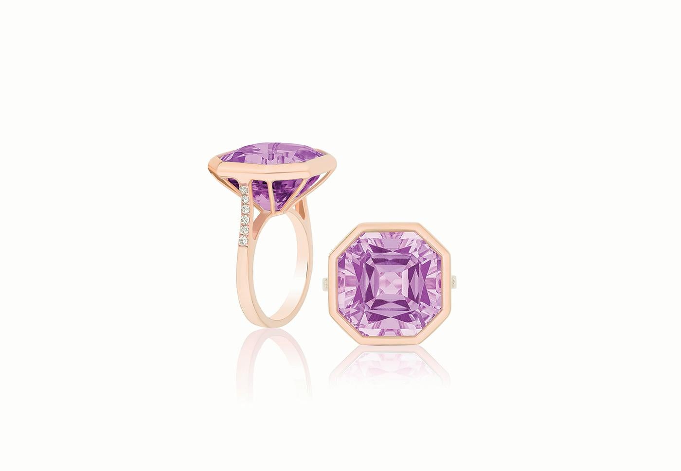En vente :  Bague octogonale en or rose 18 carats avec améthyste lavande et diamants 5