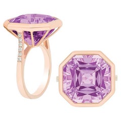 Lavender Amethyst Octagon Ring with Diamond in 18K Rose Gold