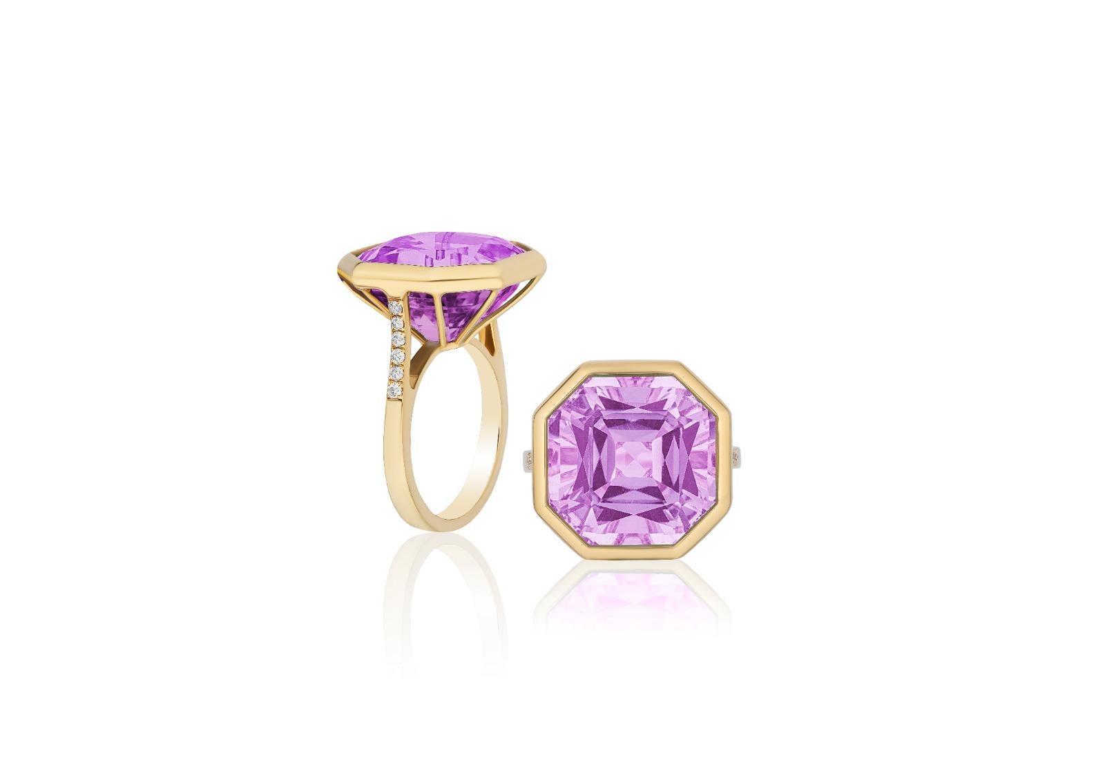 En vente :  Bague octogonale en or jaune 18 carats avec améthyste lavande et diamants 2
