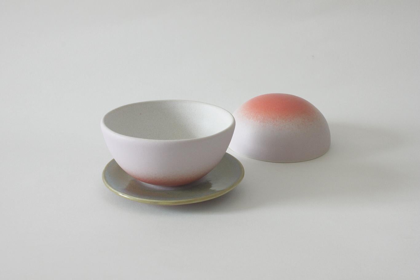 Modern Lavender and Coral Ceramic Moonlet Tea Set by Carol Joo Lee For Sale