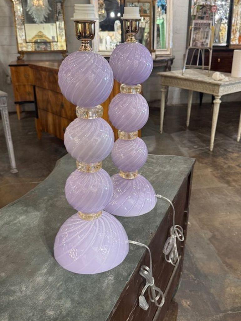 XXI secolo e contemporaneo Lampade in vetro di Murano color oro e lavanda in vendita