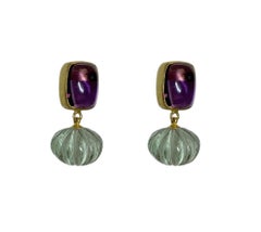Lavender and Green Amethyst Dangle Earrings in 18 Karat Gold, A2 by Arunashi