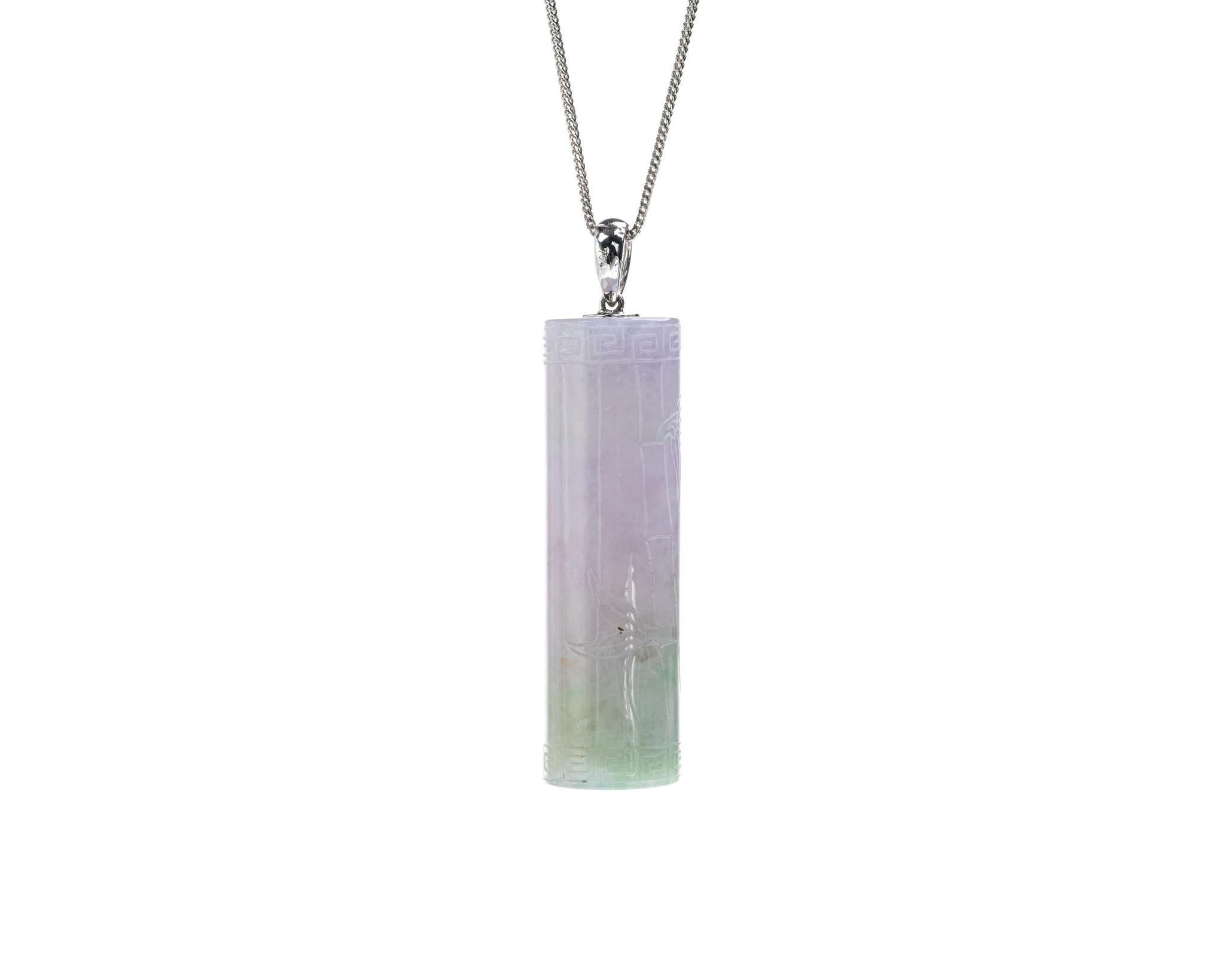 Contemporary Lavender and Green Jadeite Cylinder Pendant, Certified Untreated For Sale