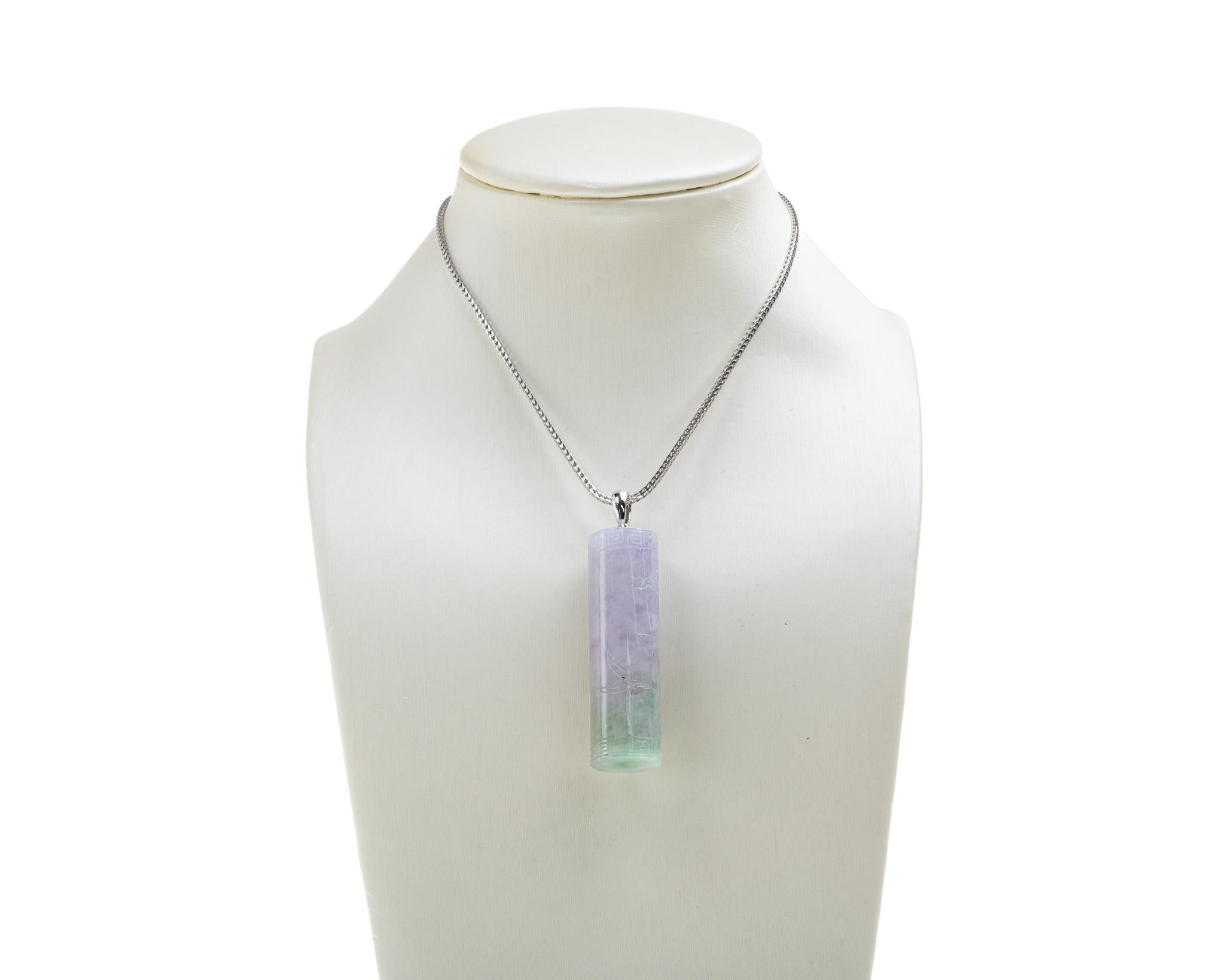 Rough Cut Lavender and Green Jadeite Cylinder Pendant, Certified Untreated For Sale
