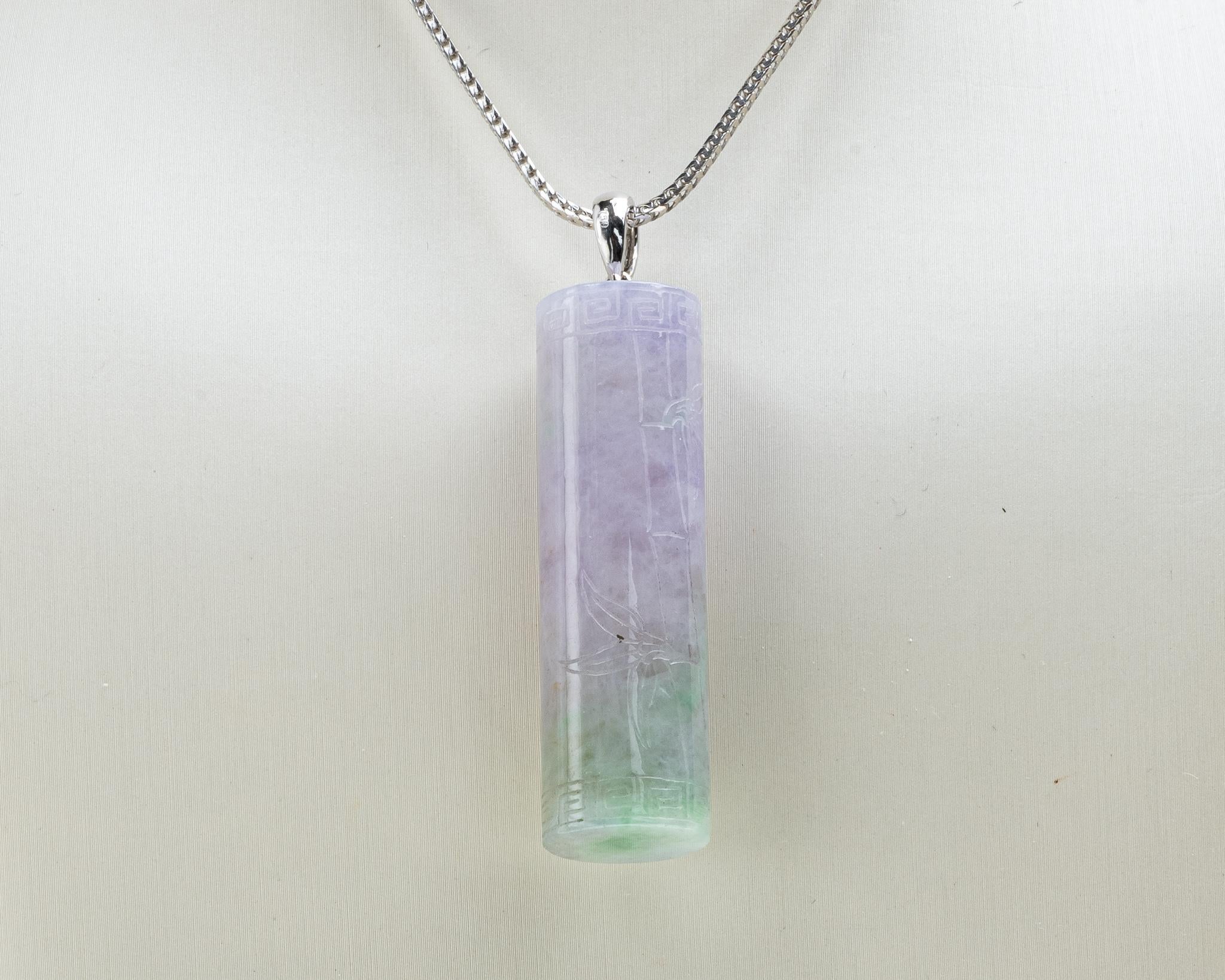 Lavender and Green Jadeite Cylinder Pendant, Certified Untreated In New Condition For Sale In San Francisco, CA