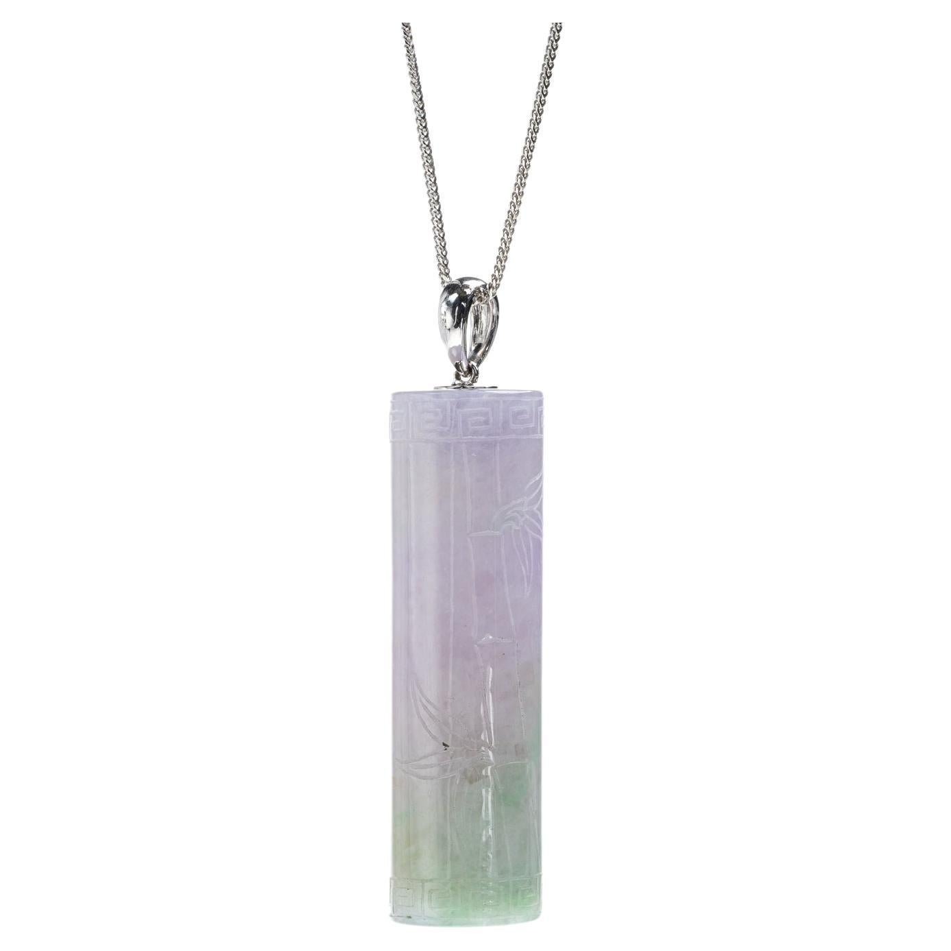 Lavender and Green Jadeite Cylinder Pendant, Certified Untreated