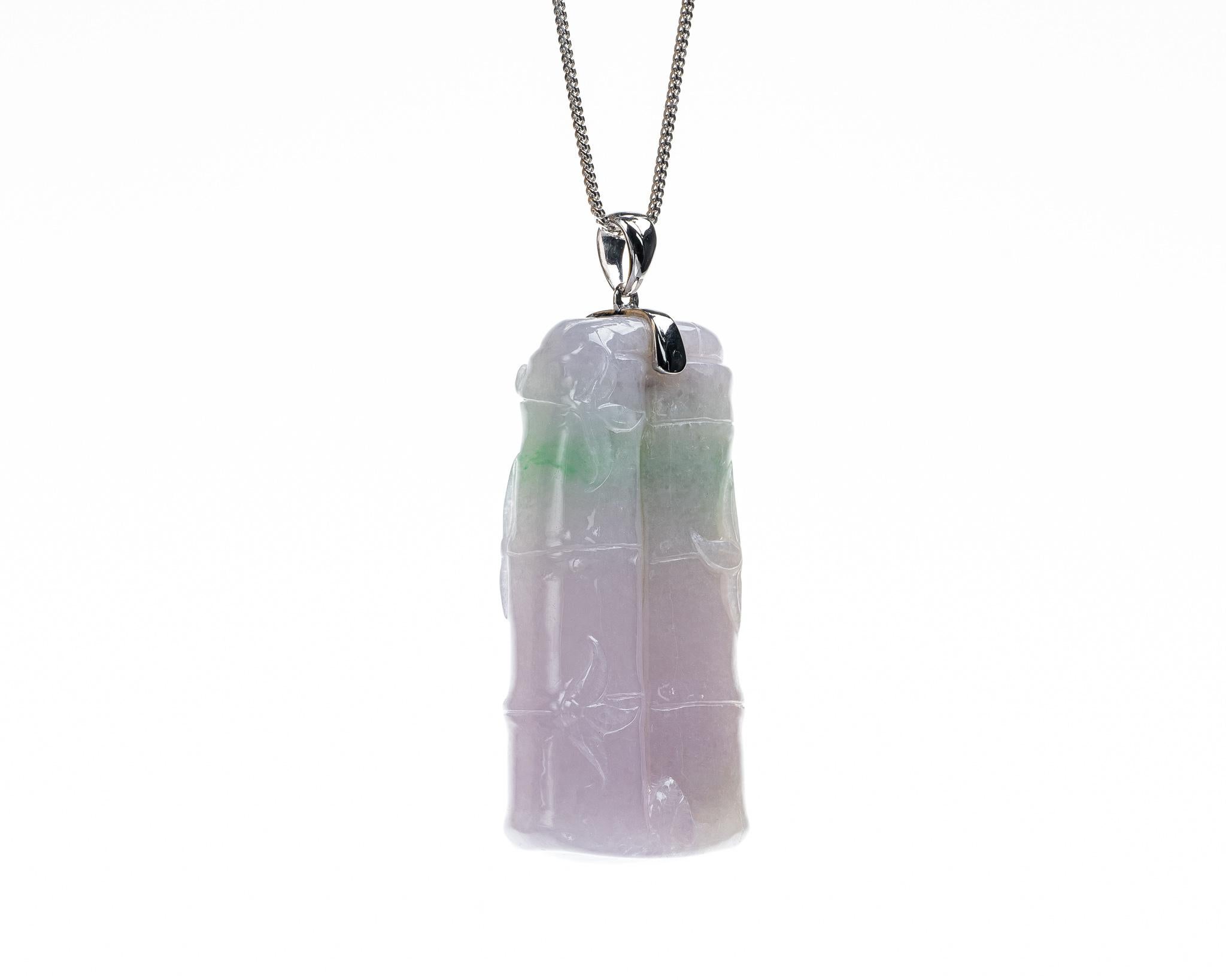 Contemporary Lavender and Green Jadeite Jade Bamboo Pendant, Certified Untreated For Sale