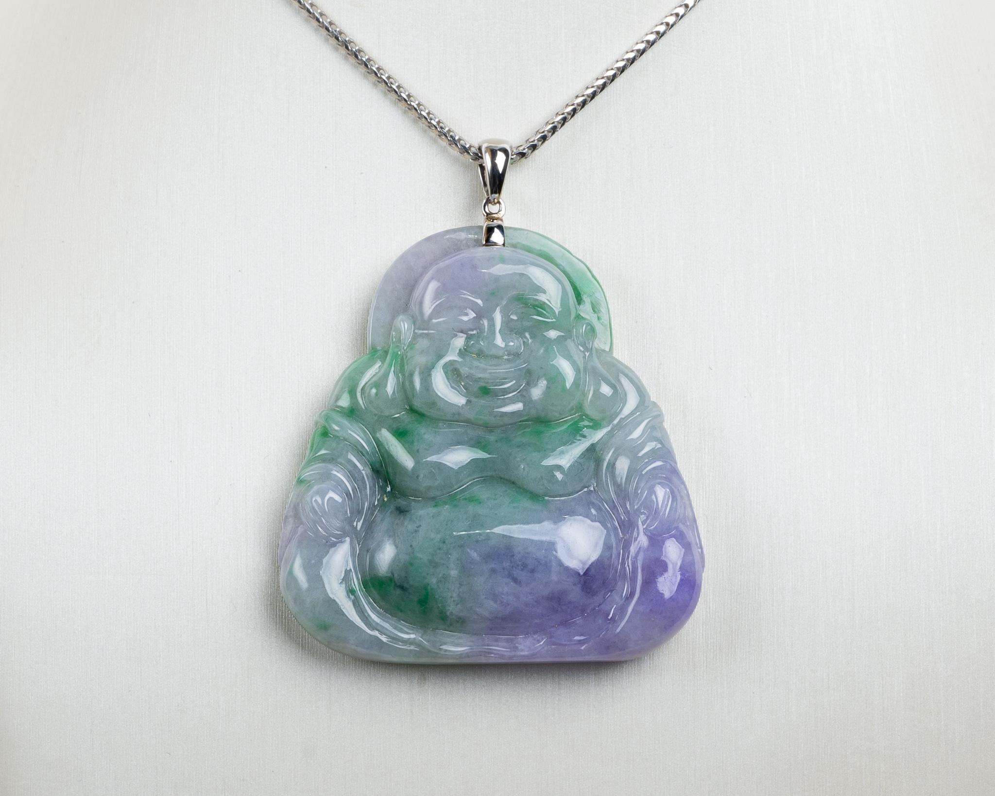 da uomo o donna Buddha di giada di giada verde e lavanda, certificato non trattato in vendita