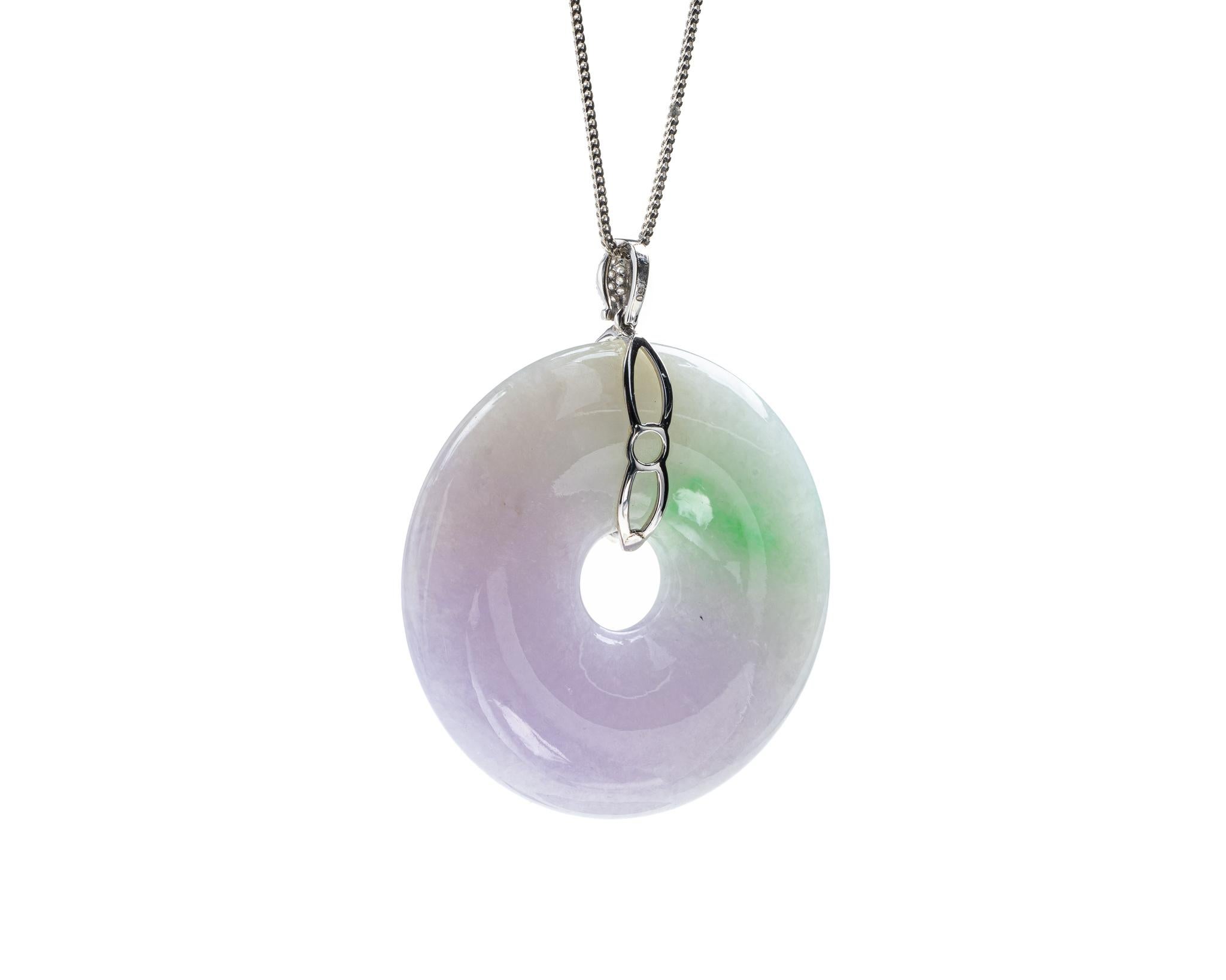Contemporary Lavender and Green Jadeite Jade Pi Disc Pendant, Certified Untreated