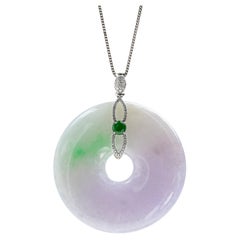 Lavender and Green Jadeite Jade Pi Disc Pendant, Certified Untreated