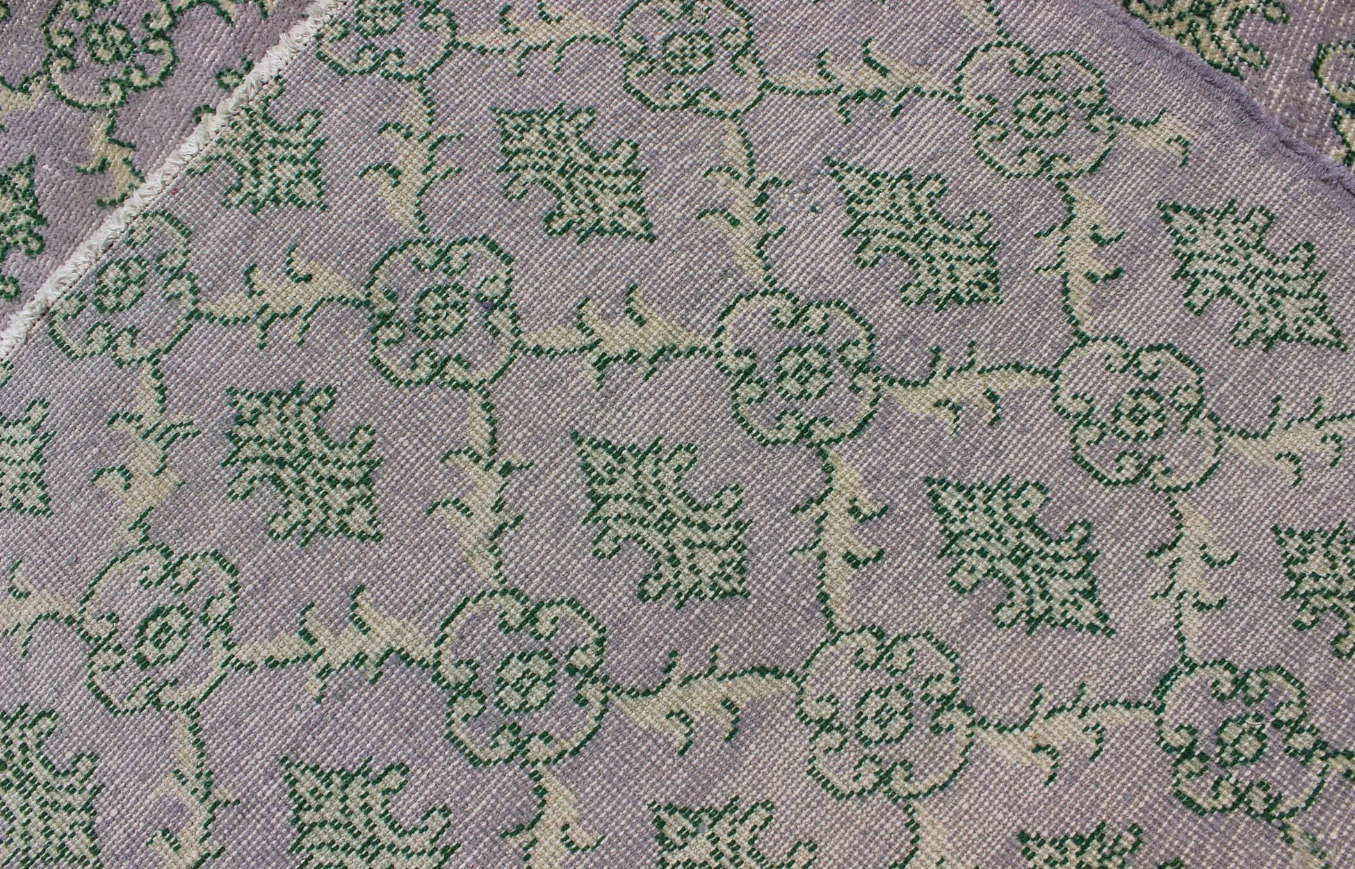 Gray/Lavender and Green Mid-Century Modern Vintage Turkish Square-Sized Rug 6