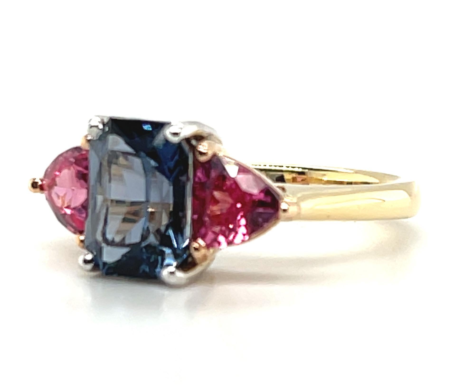 Emerald Cut Lavender and Pink Mahenge Spinel Engagement Ring in White and Yellow Gold For Sale