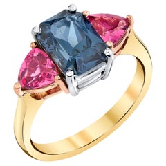 Lavender and Pink Mahenge Spinel White Yellow Gold Three-Stone Cocktail Ring