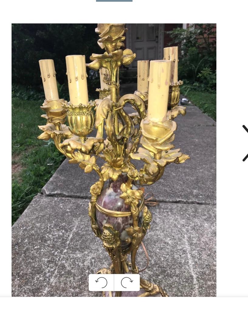 Lavender and Rouge Marble Gilt Bronze Candelabra Now a Lamp For Sale 4