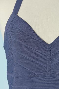 Lavender blue backless rayon knit dress HERVE LEGER