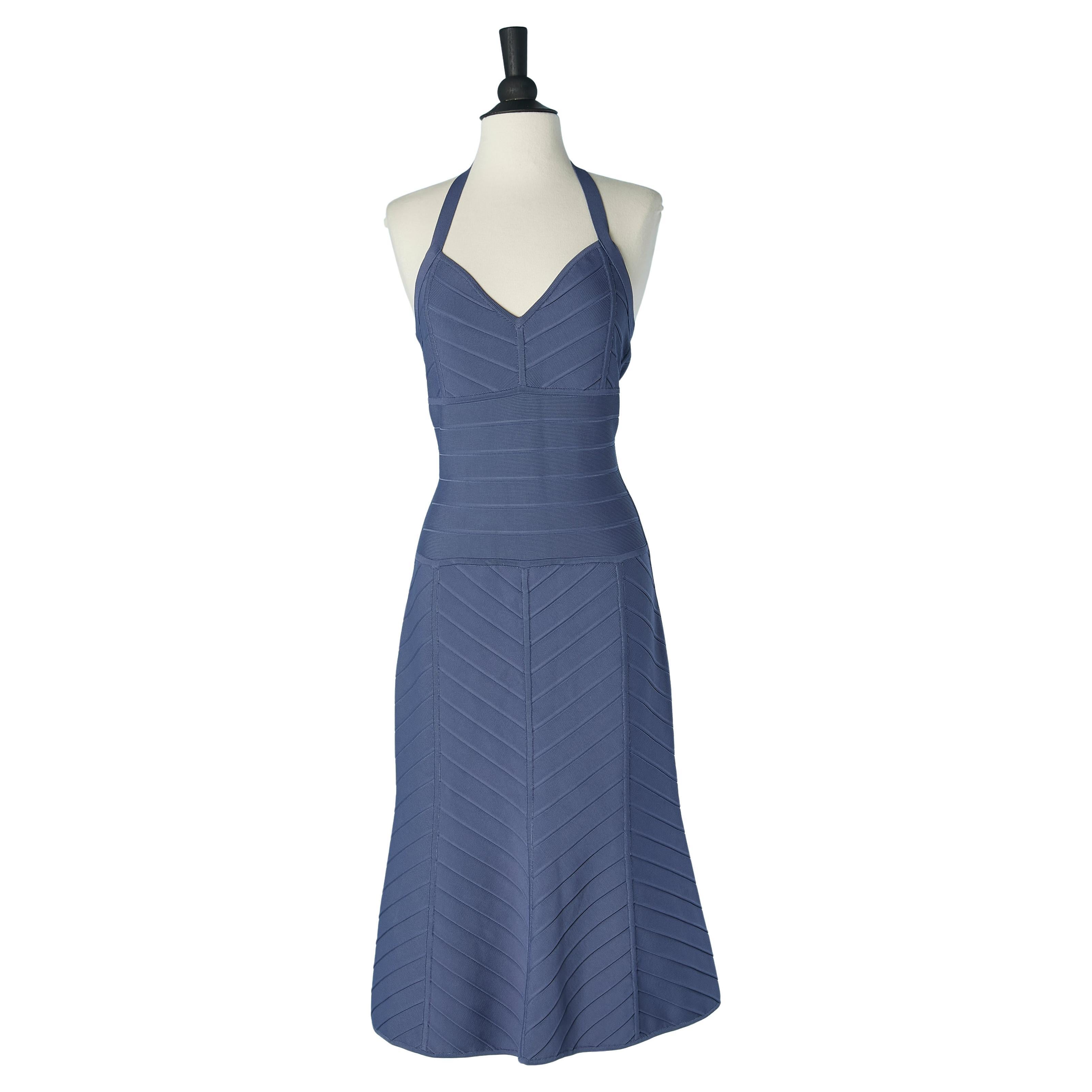 Vestido azul lavanda de punto de rayón sin espalda HERVE LEGER en venta