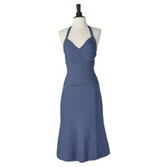 Lavender blue backless rayon knit dress HERVE LEGER