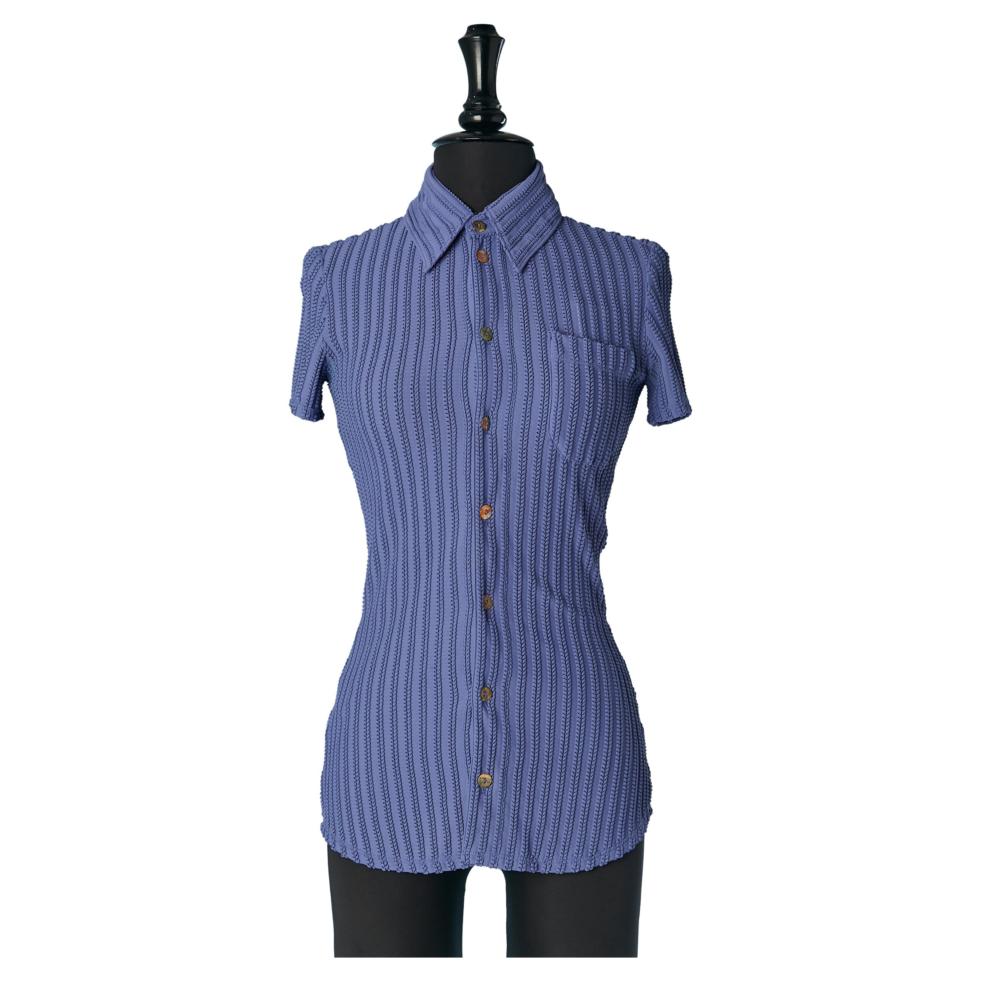 Lavender blue short sleeve shirt Jean-Paul Gaultier Classique For Sale