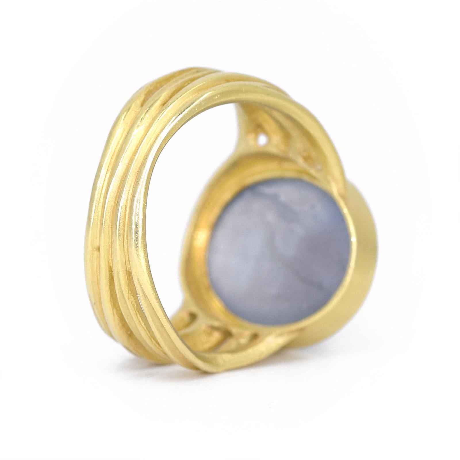 Cabochon Lavender Blue Star Sapphire One of a Kind Gold Ribbon Ring, Barbara Heinrich