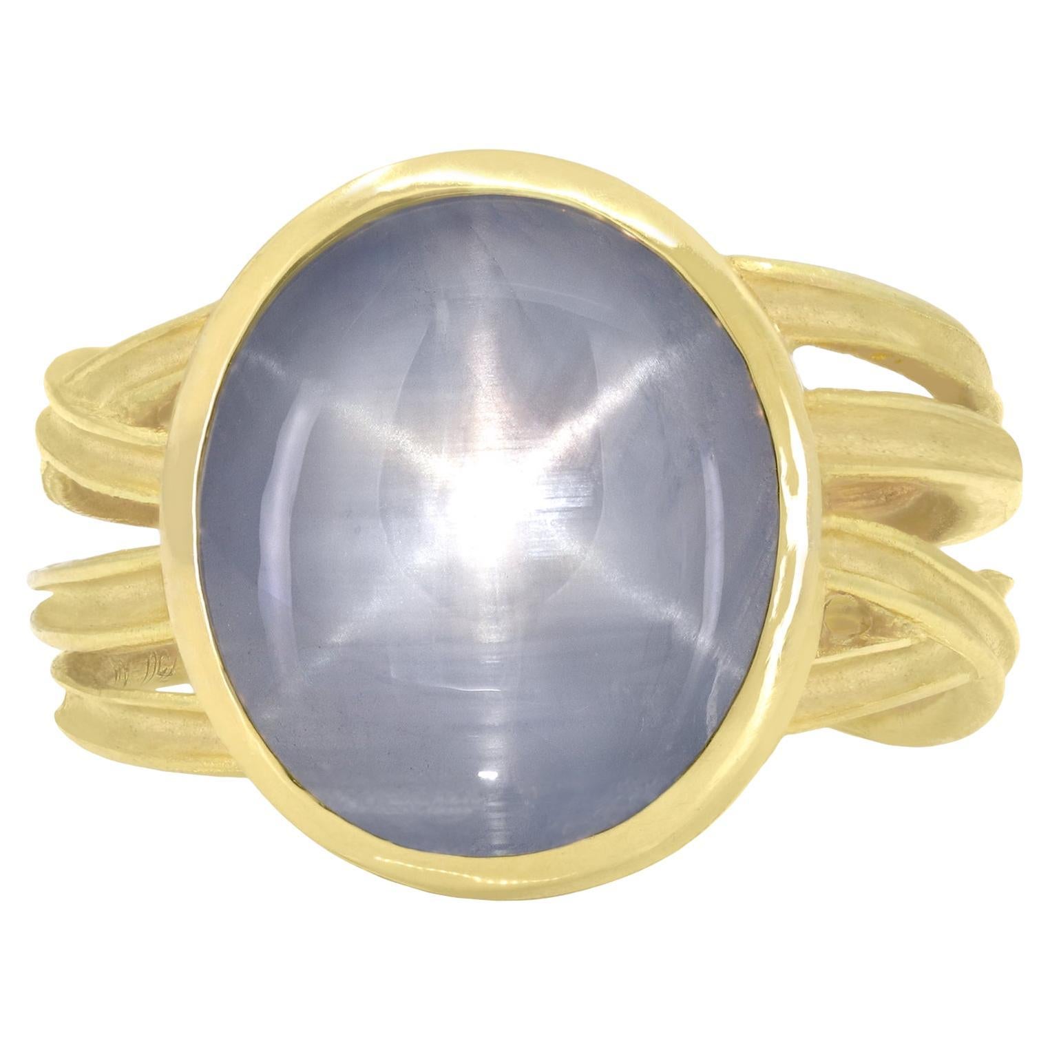 Lavender Blue Star Sapphire One of a Kind Gold Ribbon Ring, Barbara Heinrich