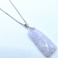 Certified Lavender Burmese Jadeite Jade 18K White Gold Carved Talisman Pendant