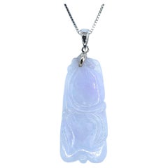 Certified Lavender Burmese Jadeite Jade 18K White Gold Carved Talisman Pendant
