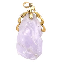 Lavender Carved Jade in 14 Karat Gold. 1970s.