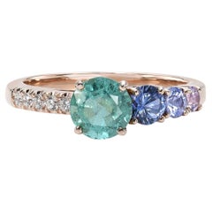 Used Lavender Cascade Colombian Emerald Ring with Sapphires, Rose Gold, NIXIN Jewelry