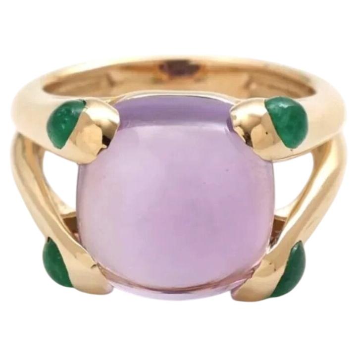 10.24ct Lavender Chalcedony 14K Yellow Gold Emerald Accent Cushion Ring