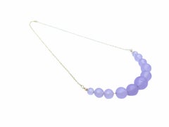 Lavender Chalcedony Bead Graduated Sweetie Necklace in Yellow Gold