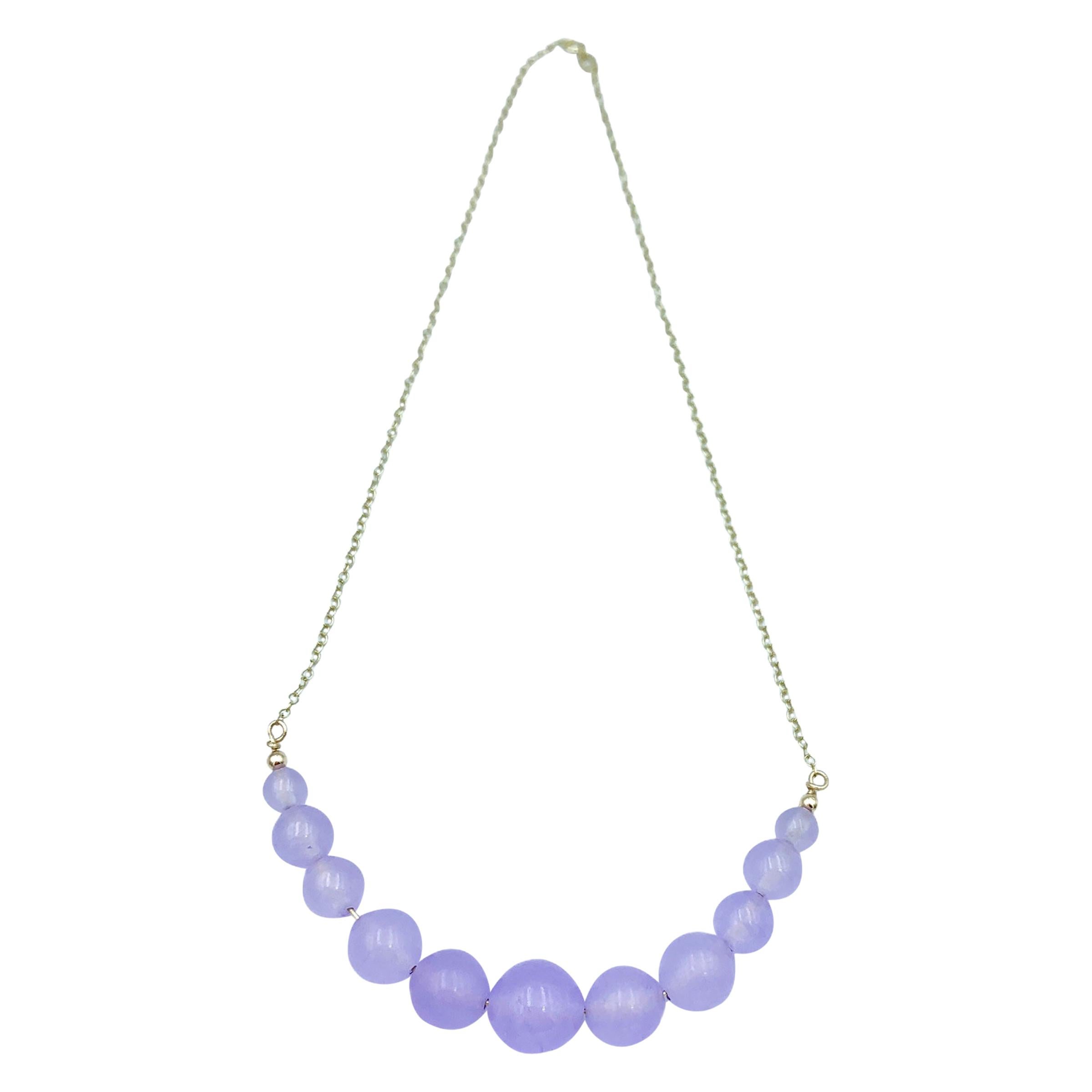 Lavender Chalcedony Bead Graduated Sweetie Necklace in Yellow Gold