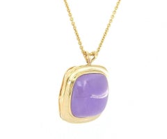 Lavender Chalcedony Cushion Pendant Necklace in 14K Yellow Gold